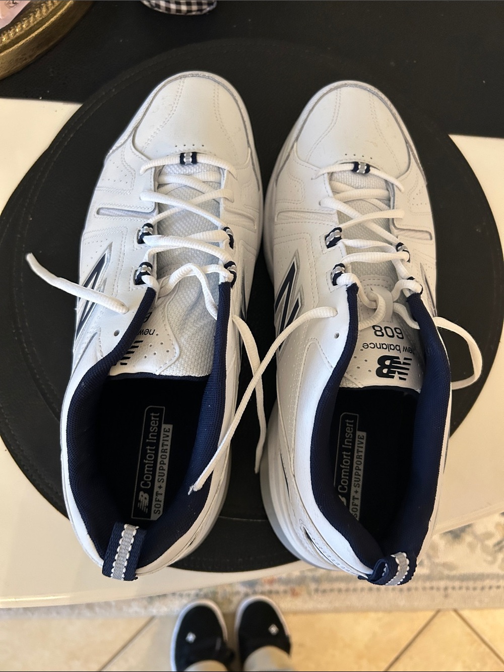 New Balance White and Navy Men’s Athletic Sneakers